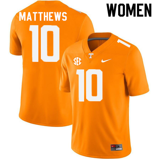 Women #10 Mike Matthews Tennessee Volunteers College Football Jerseys Stitched-Orange